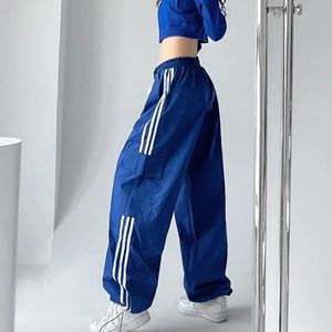 MEXZT Striped Sresspants Kobiety Hip Hop Streetwear Workowane szerokie nogi spodni Bf Y2K wysokiej talii sznurka