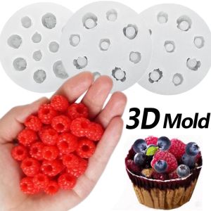 Formar Silikonformar 3D Strawberry Shape Mögel Raspberry Bluberry Form för ljus som gör Calcable Chocolate Cake Baking Decoration