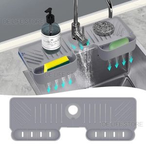 Kitchen Storage Sink Faucet Mat With Sponge Holder Silicone Splash Guard Pad For Bathroom Countertop Drain Protection