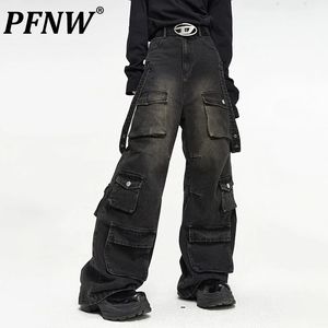 PFNW Summer Mens American High Street Multi Pocket Nets Dżinsy luźne Hip Hop proste technologie jeansowe Procesome Pants 12Z1496 240423