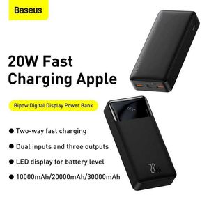 Банки питания сотового телефона Baseus 30000MAH Power Pack PD 20W Portable Зарядка Внешнее аккумуляторное пакет 20000 мАч подходит для iPhone