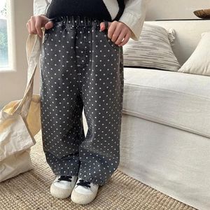 Hose 2024 Einfache elastische Taillen Kinderhosen Kinderkleidung Frühling Kinder koreanische vielseitige Wave Point Jeans Jungen Mädchen Druck