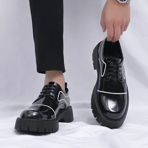 Casual Shoes Hair Stylist Men's Thick Soled Glossy Leather Korean Version Formal Business Lace Up Trendy