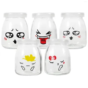 Storage Bottles 5 Pcs Milk Bottle Glass Jar With Lid Dessert Cups Pudding Can Yogurt Jars Jelly