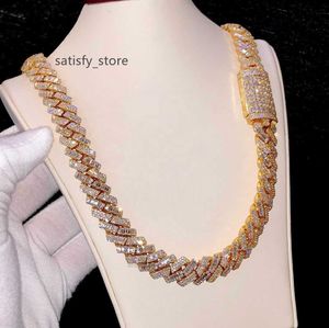 Bussdown Luxury Mix Cut Hiphop Chain 13mm Gold Plated GRA Certified Baguette Round Iced Out Moissanite Miami Cuban Necklace