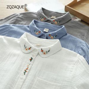 Women's Blouses Exquisite Embroidery Floral Cotton Shirt For Women Long Sleeve Soft Double Layer Sweet All-match Bottom Tops Female Blouse