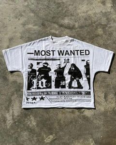 Camisetas masculinas y2k tops harajuku retrô desenho grafics de grandes dimensões imprimir lados de camiseta solta homens mulheres gótico algodão branco curto