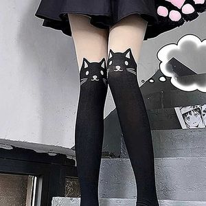 Sexy Socken Lolita Damen süße Katzen -Seidenstrümpfe sexy dünne Cartoon Katze Schwanz Strumpfhosen Schlauch Tattoo enge modische gedruckte Strümpfe Q240427