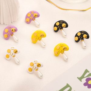 20style Luxury Brand Designers Double Letters Stud Simple 18K Gold Plated 925 Silver Colorful Mushroom Model Earring Wedding Party Jewerlry