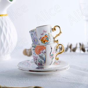 Tassen Nordic Keramic Becher Blume Muster unregelmäßige Form Nachmittag Tee Kaffeetasse leichte Luxus Frühstück Milk Tassen Hausdekoration