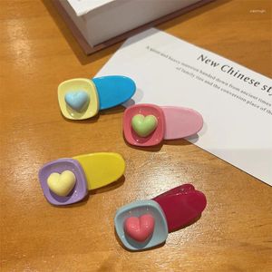 Acessórios para cabelos 2024 Summer Color Block Heart Love Clipes Oval para meninas