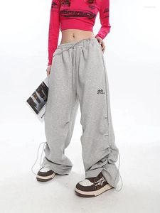 Frauenhose Y2K Kpop Grey Baggy Joggy Pantants Frauen koreanische Hippie Gorpcore Kordelfalten Falten joggen übergroße Weitbeinhosen