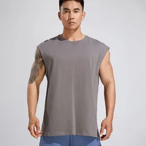 Men's Tank Tops Summer Cotton Loose Dark Grey Vest Cross Border Round Neck Sleeveless Top Jogger Outdoor Fitness Exercise Sports Wear