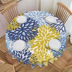 Table Cloth Dahlia-round Tablecloth Polyester Waterproof Chrysanthemum For Picnic Camping Party Decoration