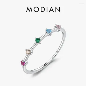 Cluster Rings Modian 925 Sterling Silver Colorful CZ Lab Diamond Stackable Thin Ring Platinum Plated Bands For Women Party Fine Jewelry Gift