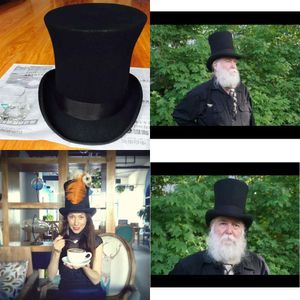 9 25 см дюйма Extra High Top Steampunk Mad Hatter Victorian Vintage Традиционная шерстяная федора Millinery Magic Magic Topper Hat D190113106 за D10113106 Оригинальное качество