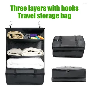 Förvaringslådor Triple Fold Travel Box med krok resväska förpackningsbitar Set fodral Portabla bagagekläder Sko snygg påse