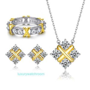 Lyx tiifeniy designer hänge halsband sterling silver smycken set womens tre bit himmel stjärna ring s925 x brev örhängen litet diamanthalsband