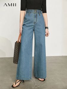 AMII minimalistische Mode Frauen Jeans Herbst Retro -Stil Highwaiste gerade lose Hosen Wideleg Hosen 12343402 240416