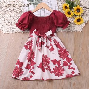 Humor Bear Girls Dress Summer Puff Sleeve Floral Printed Princess Toddler Children kläder 240423