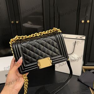 Ladies Designer Caviar Leather Classic Mini Flap Quilted Boy Shouder Bags Gold Chain Crossbody Handväskor stor kapacitet Makeup Diamond Gitter Purse för sommaren 20 cm