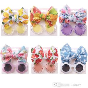 2Pcs/Set Kids Sunglasses Hair Band Sets Fashion Cute Anti Ultraviolet Eye Protection Baby Headband Beach Seaside Sun Glasses Childern Fruit Printed Bow Headwear