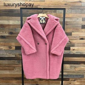Maxmaras Coat Teddy Bear Womens Cashmere Coats ull vinter 2024 stjärna samma stil Raspberry Pink Silhouette Grain Camel Fle