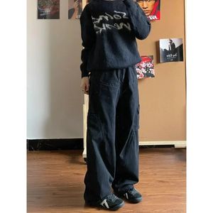 ディープタウンブラックヴィンテージカーゴジーンズ女性特大のゴシック様式の韓国ストリートウェアバギーデニムパンツ日本語ハラジュクファッションズボン240425