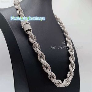 drop shipping white gold 925 sterling silver 15mm micro pave vvs moissanite diamond rope chain necklace