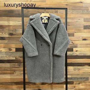 Maxmaras Coat Teddy Bear Womens Cashmere Coats ull vinter 2024 Ny stjärnstil Deep Sky Grey Fur Particle Camel Fleece Medi