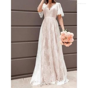 Party Dresses 2024 Spring Summer Women's Pink Lining White Lace Backless Wedding Dress Bridesmaid Long
