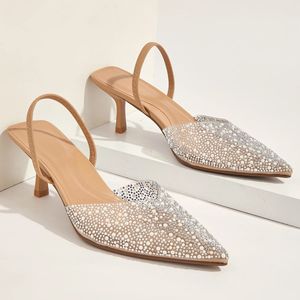 Elegant Womens High Heeled Sandals genomskinliga faux pärlor Dekor Slingback Stiletto Comfy Lightweight Prom Heels 240418