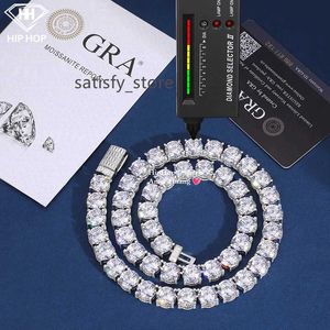 10 mm S925 Moissanite rotondo taglio a taglio da tennis da uomo Women Hip Hop Gioielli VVS1 D Colore Moissanite Diamond Tennis Collana