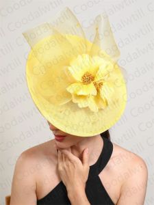 Stor gul fascinator hatt eleganta kvinnor bröllop chic mesh chapeau cap pannband brud party bankett evenemang pillbox cap femme
