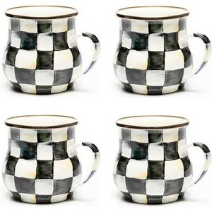 Mugs Mackenzie Children Courtly Check Emamel Cup Set Black and White Coffee Cups 4 Set J240428