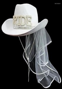 Beret Bride Cowgirl Hat With Veil Novelty Cowboy Summer Beach Long Western Fancy Dress Accessy7515200