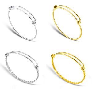 20pcslot 100 Stainless Steel DIY Charm Bangle 5065mm Jewelry Finding Expandable Adjustable Wire Bangles Bracelet Whole7649563