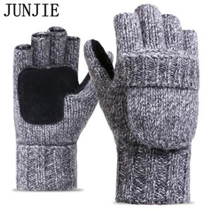 2017 Thick Male Fingerless Gloves Men Wool Winter Warm Exposed Finger Mittens Knitted Warm Flip Half Finger Gloves High Quality8656599