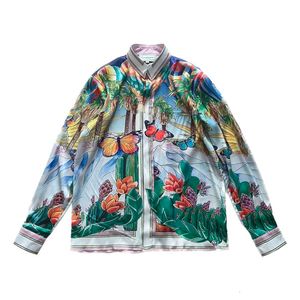 24SS Casablanca Butterflies Tropical Flowers Hot Balloon Men's and Women's Lovers Hawaiian Long Sleeve Shirtscasablanc