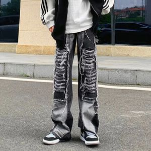 ROPA GRUNGE Y2K STREETWEAR BOGGY FLARE STACKED JEANS PANTS MEN CLOSTY HIP HOP Wide Leg Ripped Denim Ounsers Moda Hombre 240420