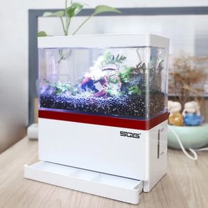 Mini Tank de peixes Auto -circuante Tanque de peixes com carregamento da sala de estar da área de estar da sala de estar para casa de água livre aquário ecológico 240424