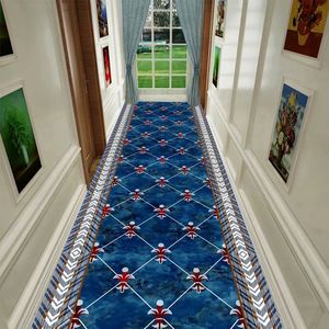 Blue Carpet For Hallway Wedding Long Aisle Rug Stairway Mat Home el Corridor Carpet Living Room Decoration Kitchen Floor Mat 240422