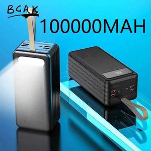 Mobiltelefone Banken BCAK 4USB Power Pack 100000mAh tragbare Kapazitäten mit großer Kapazität Schnelles Laden im Outdoor Mobile Netzteil Mobiltelefon Lade J240428