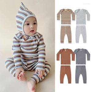 Clothing Sets Autumn Sprig Ribbed Underwear Suit Girls Boys Pajama Set Baby Striped Sleepwear Tops Pants 2pcs Kids Clothes