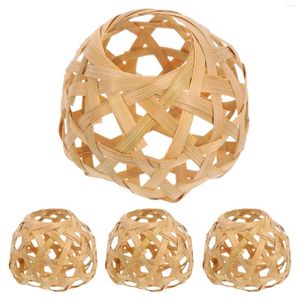 Titulares de vela 4 PCs Pequena gaiola de bambu com lâmpada de lâmpada de olhos hexagonal Sombras de lanterna de lanterna de lanterna