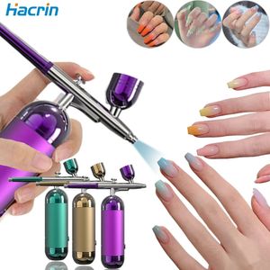 Airbrush Taşınabilir Hava Fırçası Kompresör Kiti Mini Nano Püskürtme Tabancası Oksijen Enjektörü Tırnak Sanatı Manikür Makyaj Boyası Dövme 240419