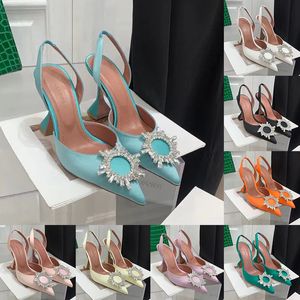 Amina Muaddi Dr Shoes Sandals Satin Pointed S Bowtie Pumps Crystal-Sunfr High Heeled Shoe10cm Women's Luxury Designer Party Wedding SH G9VM#