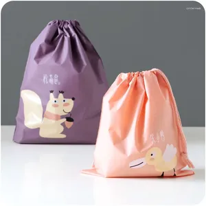 Drawstring Cartoon Bag PE Waterproof Fabric Travel Storage To Women Men Pack Clothes Shoes M L Size Pouch Pocket