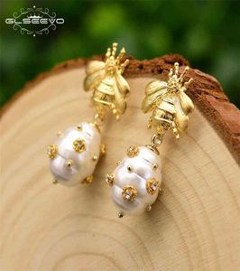 GLSEEVO NATURLIGA SKAL Pärlor släpp örhängen för kvinnor gåva bi söt original design handgjorda lyxiga fina smycken ge0665 2106246276287
