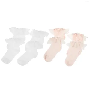 Mädchenkleider 4 Paare Baby Socken Mädchen Mädchen Fischnetz Spitze 1 Set Größe 3-5 Jahre altes Knöchelnetz für Kleinkindkäse Kämmerte Baumwolle Kurzfilm